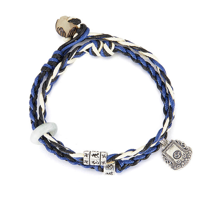 Buddha Stones925スターリングシルバーオーム・マニ・パドメ・フムスワスティカ ハンドメイド守護ブレスレット