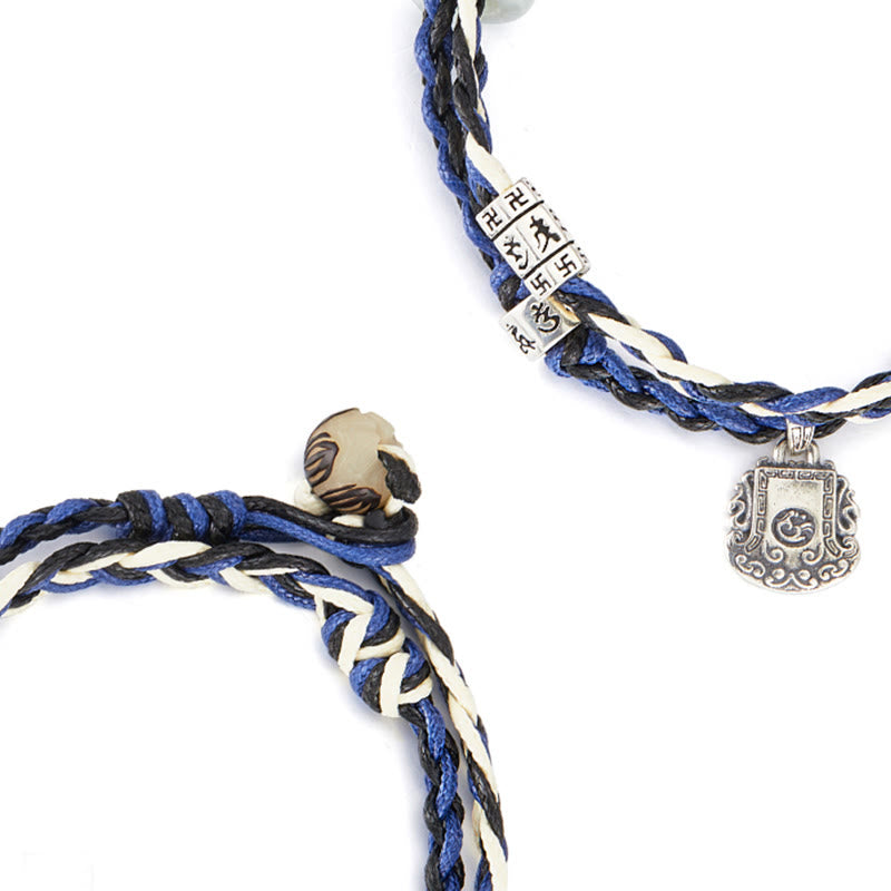 Buddha Stones925スターリングシルバーオーム・マニ・パドメ・フムスワスティカ ハンドメイド守護ブレスレット