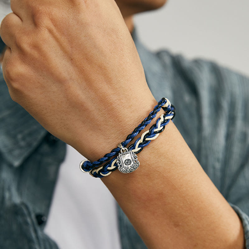Buddha Stones925スターリングシルバーオーム・マニ・パドメ・フムスワスティカ ハンドメイド守護ブレスレット