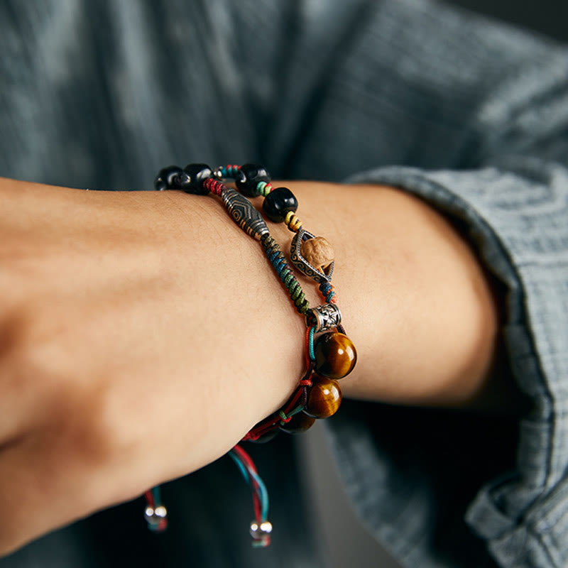 Buddha Stones 925スターリングシルバー タイガーアイ 菩提樹 ハンドメイド 勇気ブレスレット