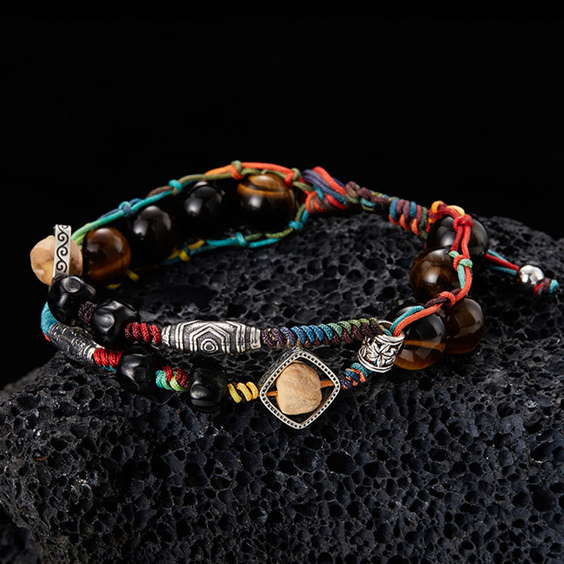 Buddha Stones 925スターリングシルバー タイガーアイ 菩提樹 ハンドメイド 勇気ブレスレット