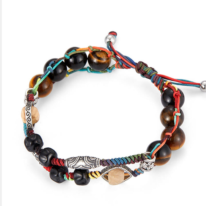 Buddha Stones 925スターリングシルバー タイガーアイ 菩提樹 ハンドメイド 勇気ブレスレット