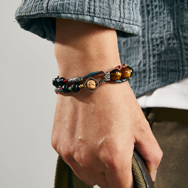 Buddha Stones 925スターリングシルバー タイガーアイ 菩提樹 ハンドメイド 勇気ブレスレット
