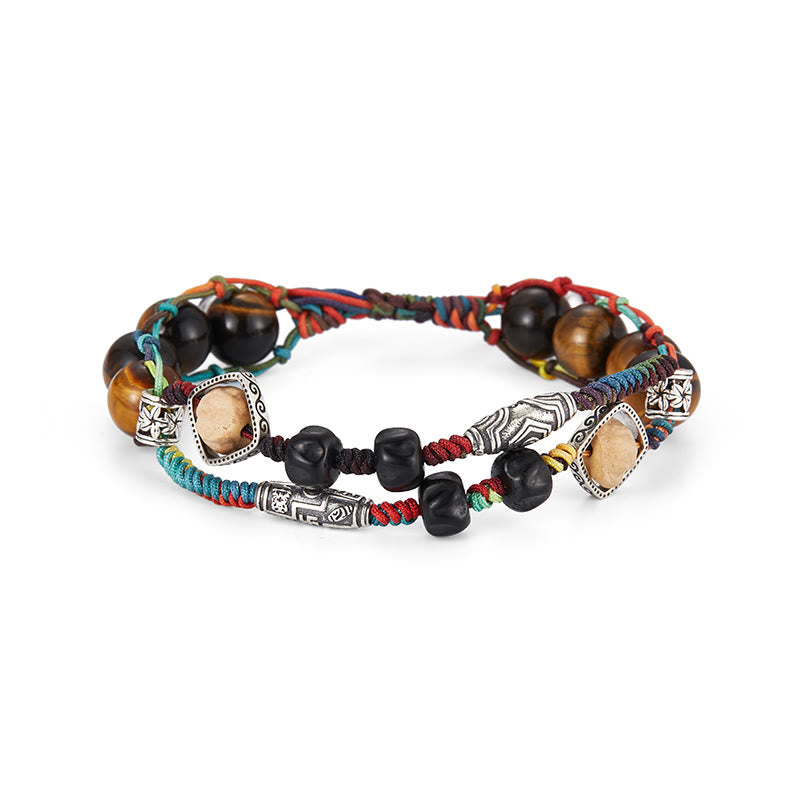Buddha Stones 925スターリングシルバー タイガーアイ 菩提樹 ハンドメイド 勇気ブレスレット