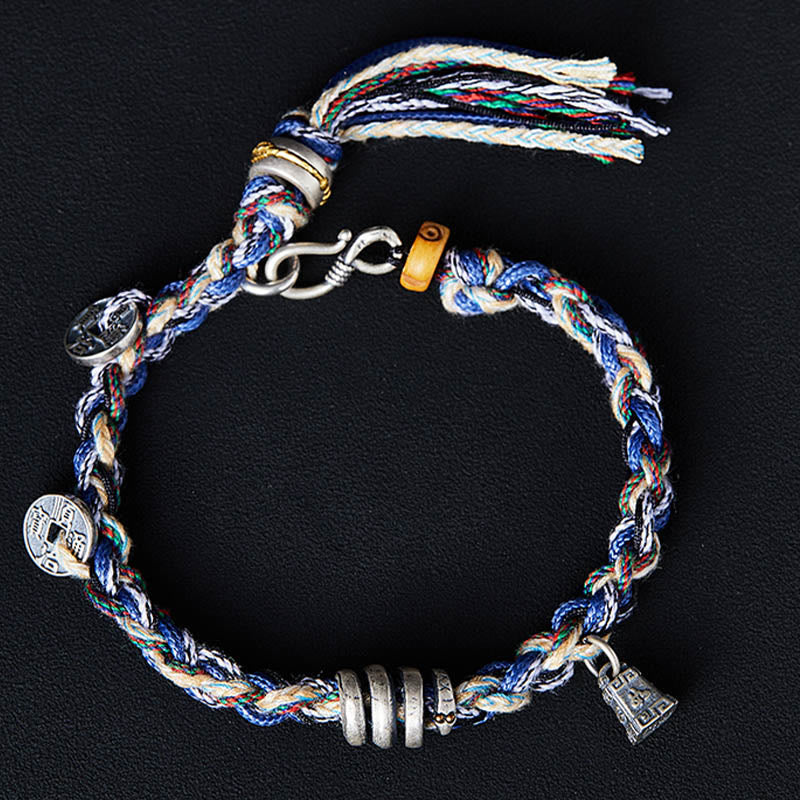 Buddha Stones925スターリングシルバー コインスケールチャーム ハンドメイド 祝福ブレスレット