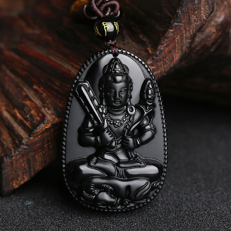 Buddha Stones中国の十二支 出生仏 天然黒曜石 浄化ネックレス ペンダント