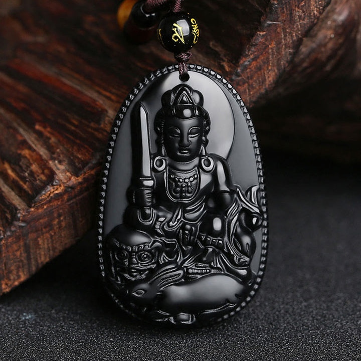 Buddha Stones中国の十二支 出生仏 天然黒曜石 浄化ネックレス ペンダント