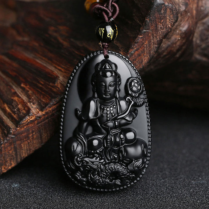 Buddha Stones中国の十二支 出生仏 天然黒曜石 浄化ネックレス ペンダント