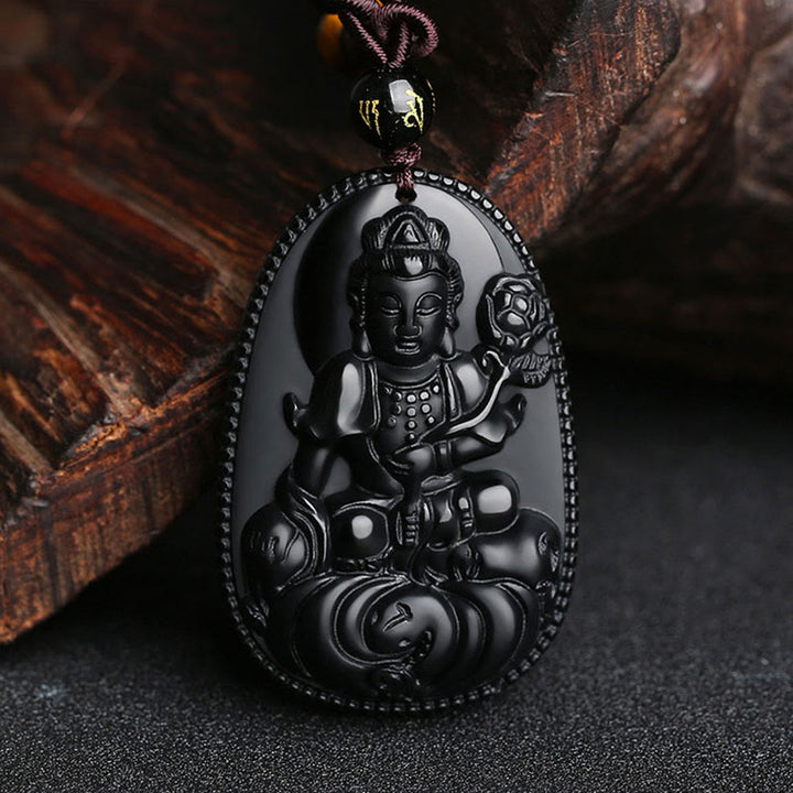 Buddha Stones中国の十二支 出生仏 天然黒曜石 浄化ネックレス ペンダント