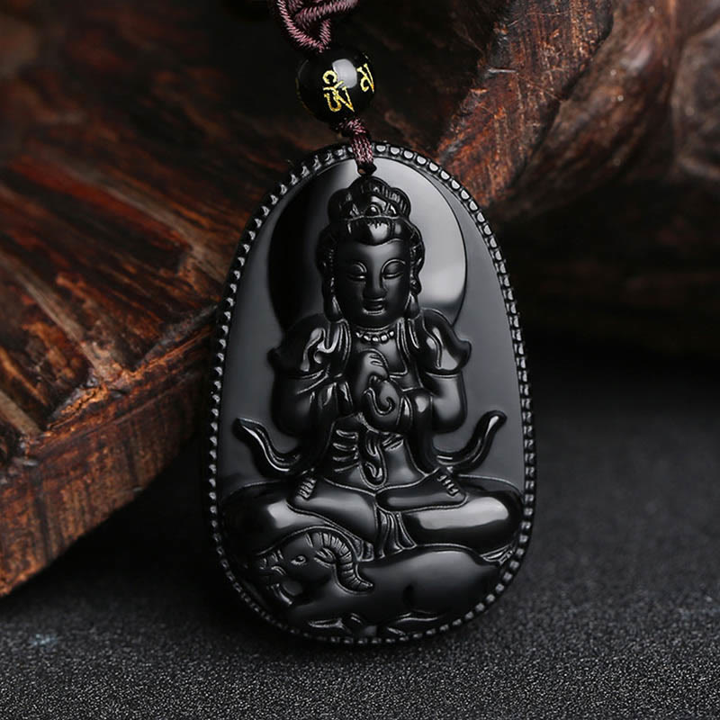Buddha Stones中国の十二支 出生仏 天然黒曜石 浄化ネックレス ペンダント