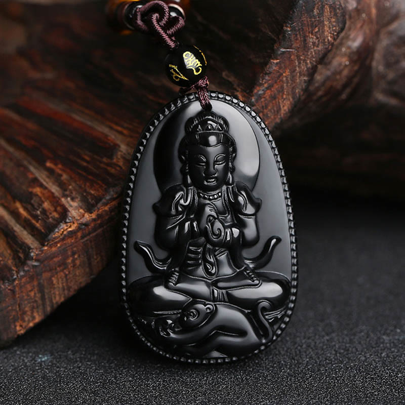 Buddha Stones中国の十二支 出生仏 天然黒曜石 浄化ネックレス ペンダント