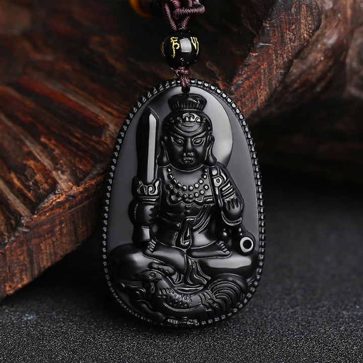 Buddha Stones中国の十二支 出生仏 天然黒曜石 浄化ネックレス ペンダント