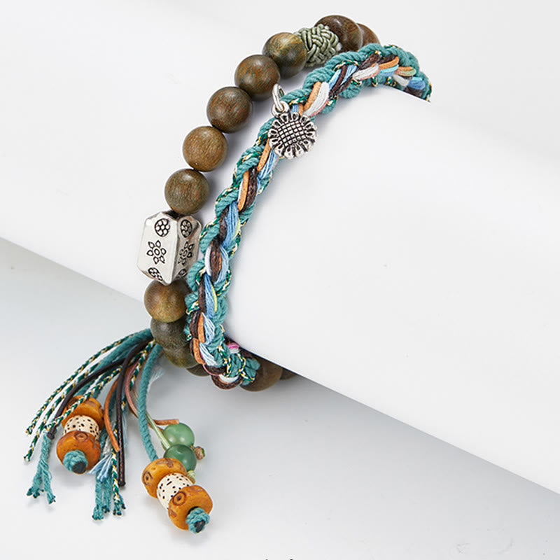 Buddha Stones925スターリングシルバー グリーンサンダルウッド 菩提樹 ハンドメイド ポジティブブレスレット