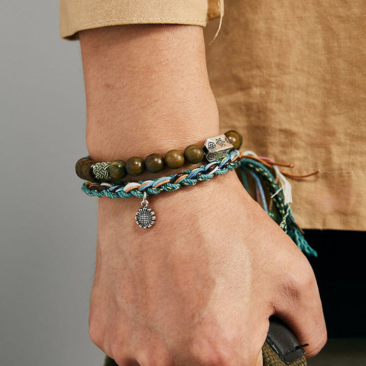 Buddha Stones925スターリングシルバー グリーンサンダルウッド 菩提樹 ハンドメイド ポジティブブレスレット
