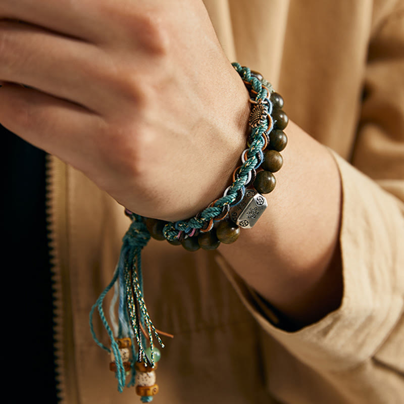 Buddha Stones925スターリングシルバー グリーンサンダルウッド 菩提樹 ハンドメイド ポジティブブレスレット