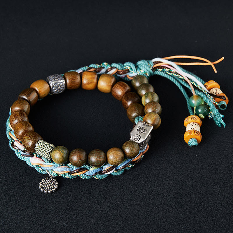 Buddha Stones925スターリングシルバー グリーンサンダルウッド 菩提樹 ハンドメイド ポジティブブレスレット