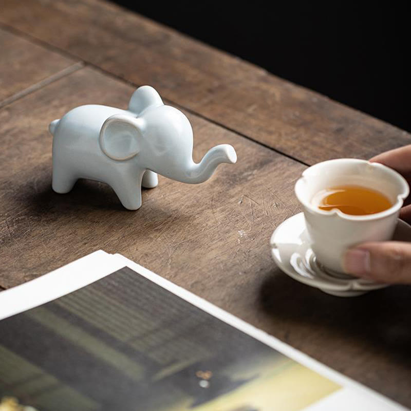 Buddha Stones小さな陶器の象の置物 家庭用 ティーペット デスク装飾 - image 10