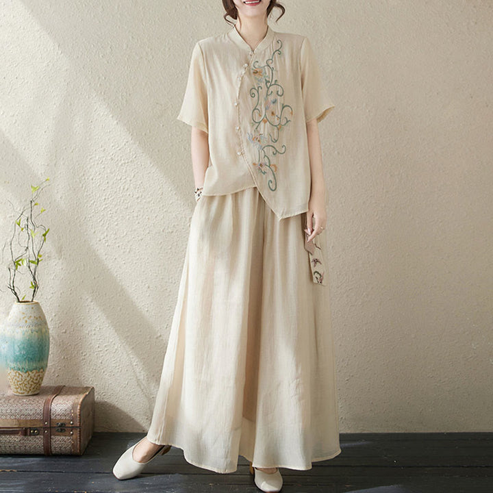 Buddha Stonesフラワー刺繍半袖Tシャツ ワイドレッグパンツ 2点セット - image 6