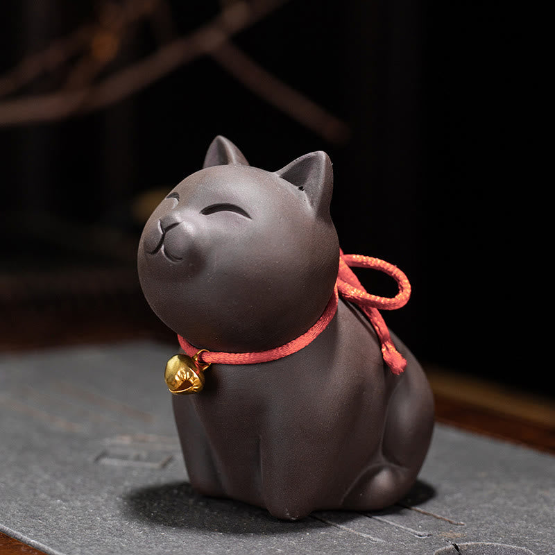 Buddha Stonesミニラブリーキャットティーペットパープル粘土置物デスク装飾 - 座っている猫 8*4.5*7.5cm - image 4