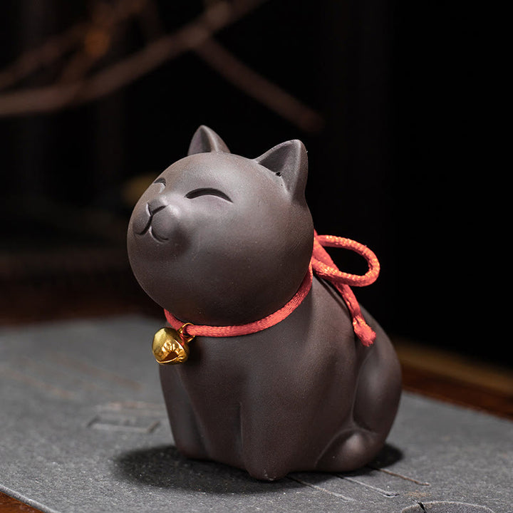 Buddha Stonesミニラブリーキャットティーペットパープル粘土置物デスク装飾 - 猫の座り方 8*4.5*7.5cm - image 3