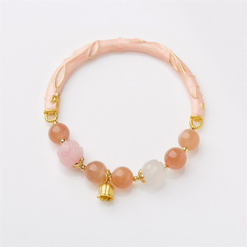 Buddha Stones、太陽石、ゴールデンシルク翡翠、スズランチャーム、幸運を呼ぶブレスレット、バングル