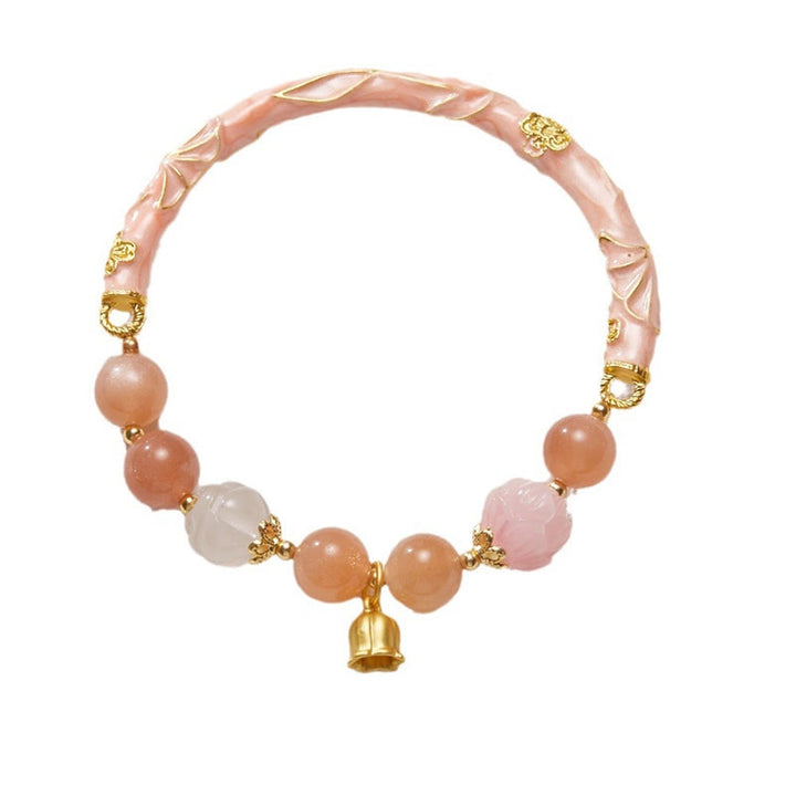 Buddha Stones、太陽石、ゴールデンシルク翡翠、スズランチャーム、幸運を呼ぶブレスレット、バングル