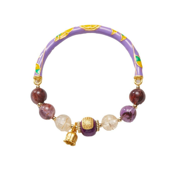 Buddha Stonesパープルファントム パープルジェイド 経典 シトリン 愛の知恵 ブレスレット バングル