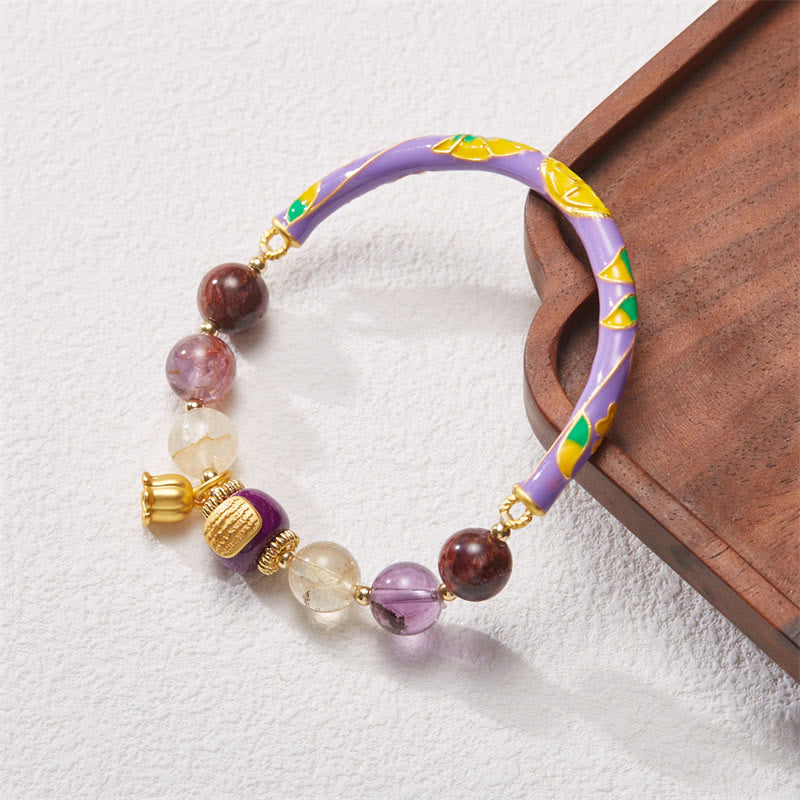 Buddha Stonesパープルファントム パープルジェイド 経典 シトリン 愛の知恵 ブレスレット バングル