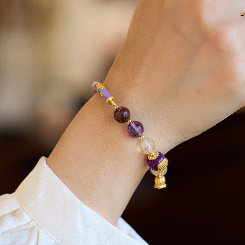 Buddha Stonesパープルファントム パープルジェイド 経典 シトリン 愛の知恵 ブレスレット バングル
