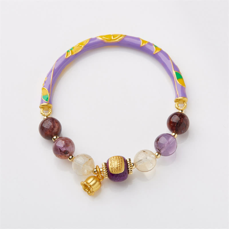 Buddha Stonesパープルファントム パープルジェイド 経典 シトリン 愛の知恵 ブレスレット バングル