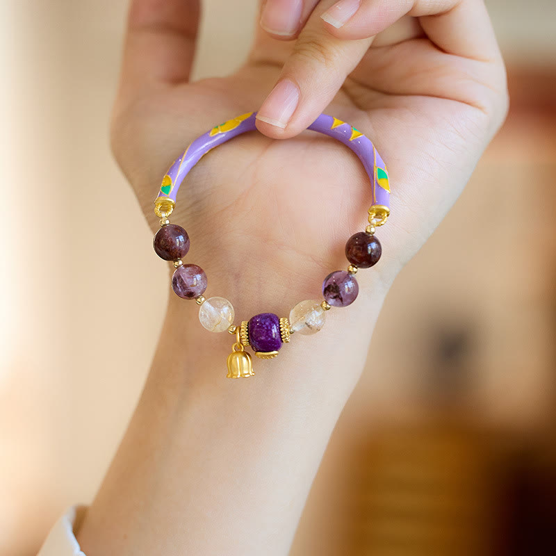 Buddha Stonesパープルファントム パープルジェイド 経典 シトリン 愛の知恵 ブレスレット バングル