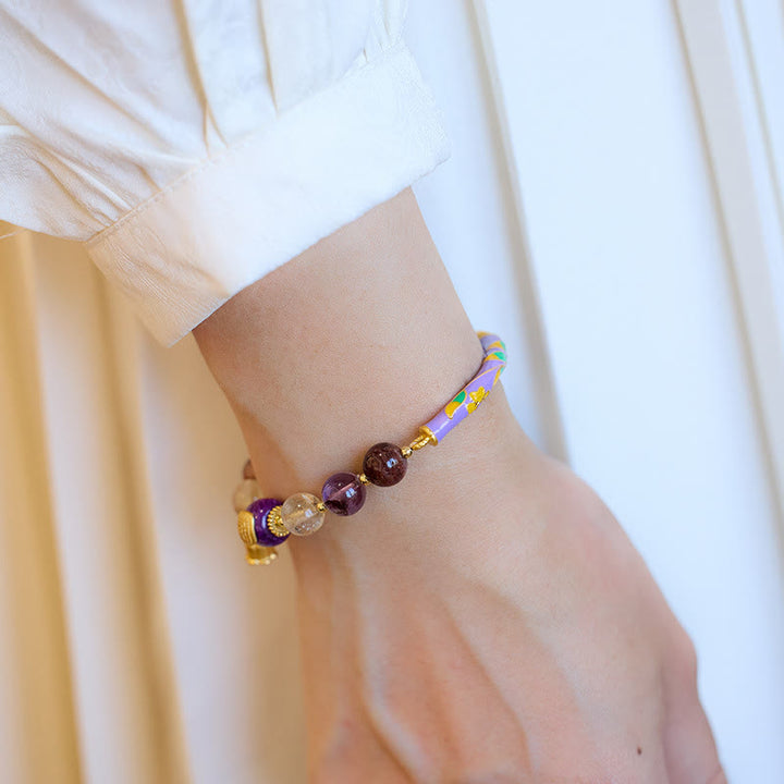 Buddha Stonesパープルファントム パープルジェイド 経典 シトリン 愛の知恵 ブレスレット バングル