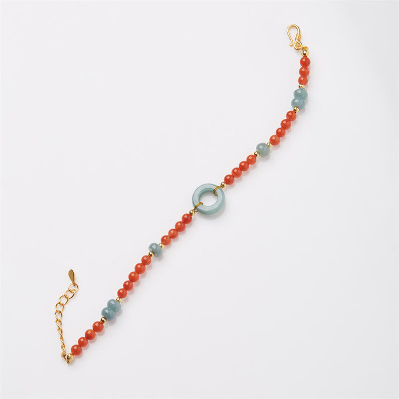 Buddha Stones 925スターリングシルバー 天然レッドアゲート 翡翠 ピースバックル 自信のブレスレット
