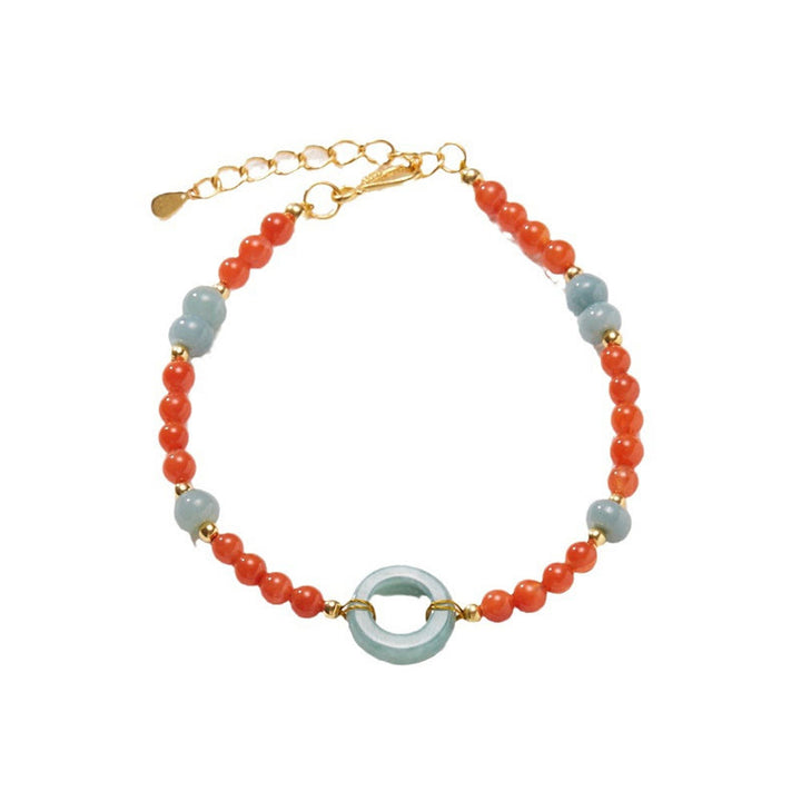 Buddha Stones 925スターリングシルバー 天然レッドアゲート 翡翠 ピースバックル 自信のブレスレット