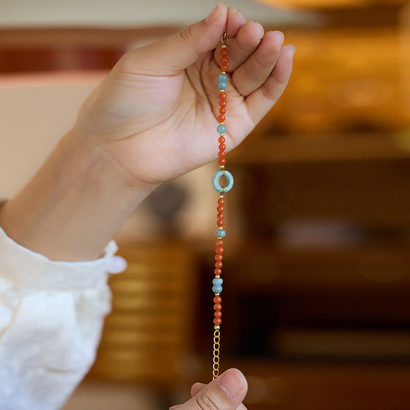 Buddha Stones 925スターリングシルバー 天然レッドアゲート 翡翠 ピースバックル 自信のブレスレット