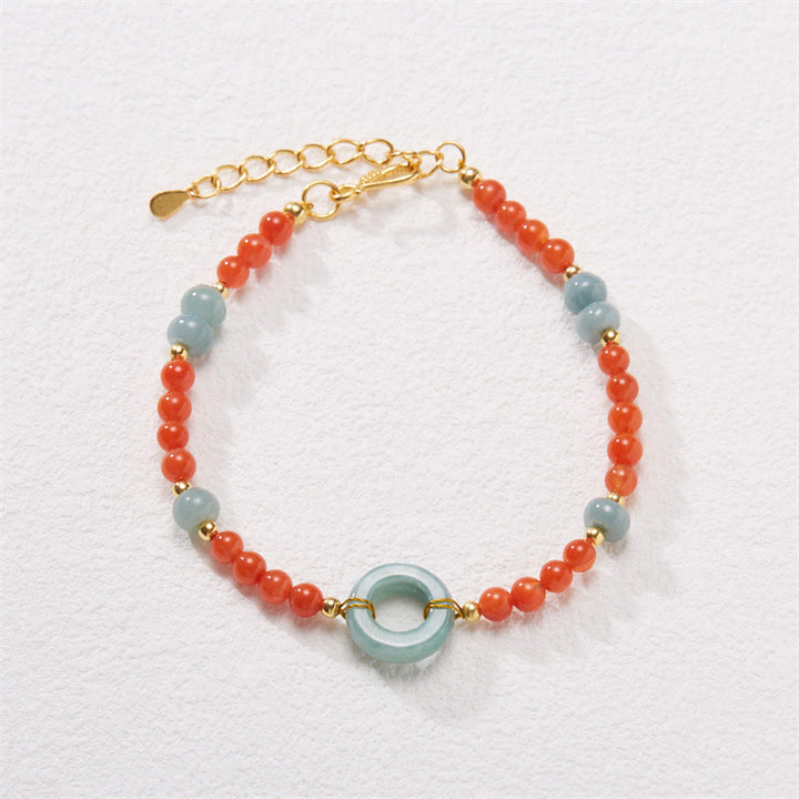 Buddha Stones 925スターリングシルバー 天然レッドアゲート 翡翠 ピースバックル 自信のブレスレット