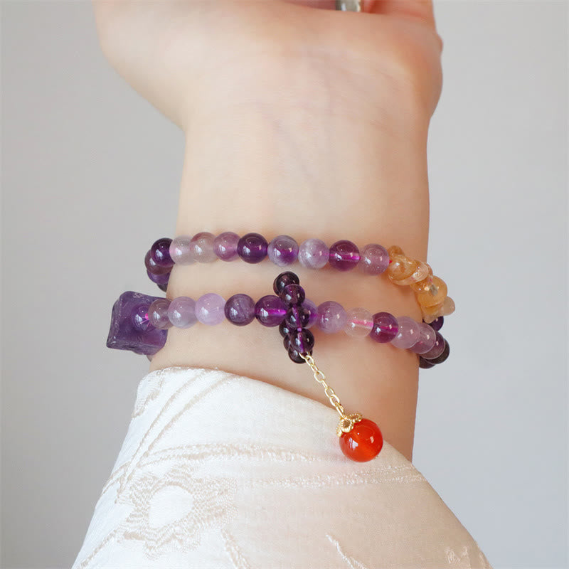 Buddha Stones天然アメジスト シトリン ポジティブトランスフォーメーション ダブルラップブレスレット