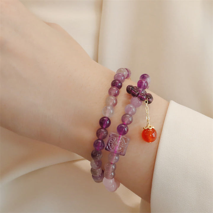 Buddha Stones天然アメジスト シトリン ポジティブトランスフォーメーション ダブルラップブレスレット