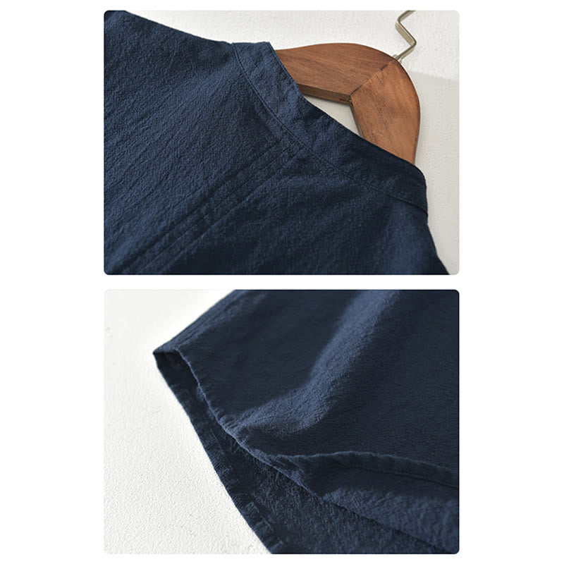 Buddha Stones無地 半袖 ハーフボタンシャツ コットンリネン メンズ 服 - image 6