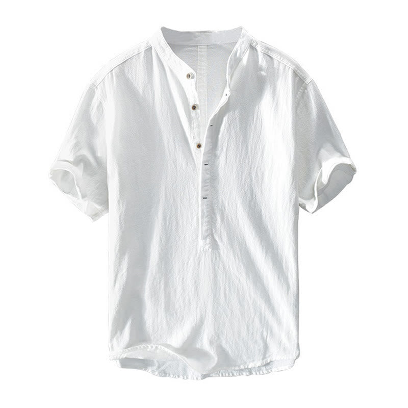Buddha Stones無地 半袖 ハーフボタンシャツ コットンリネン メンズ 服 - image 11
