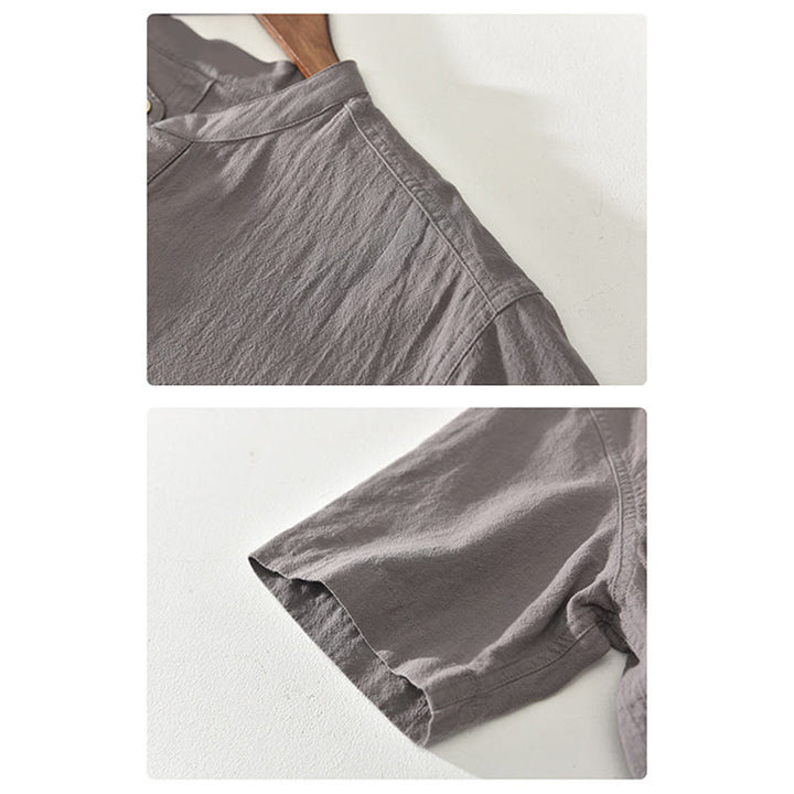 Buddha Stones無地 半袖 ハーフボタンシャツ コットンリネン メンズ 服 - image 14