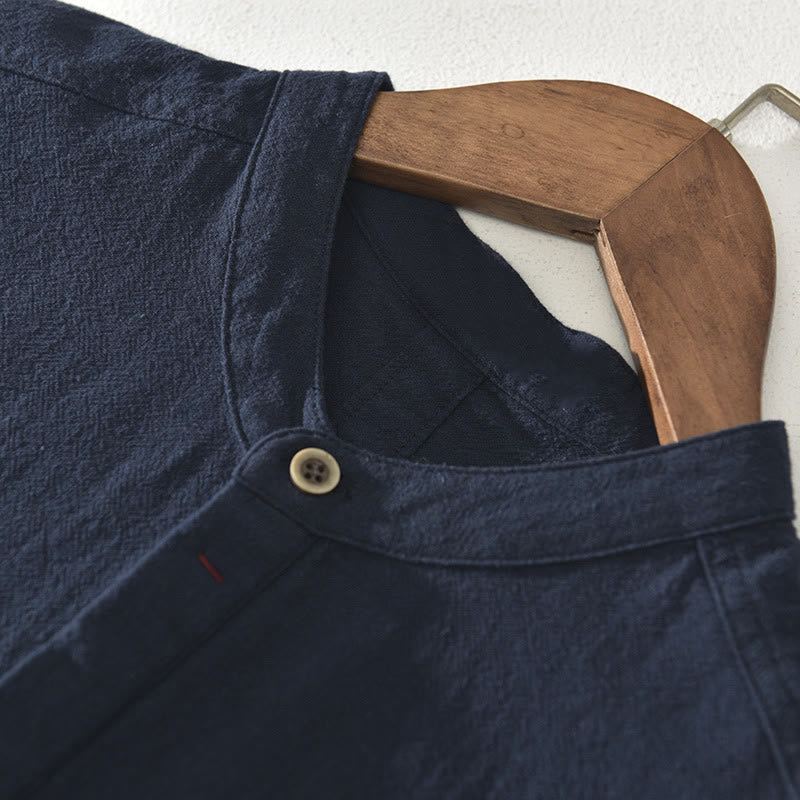 Buddha Stones無地 半袖 ハーフボタンシャツ コットンリネン メンズ 服 - image 3