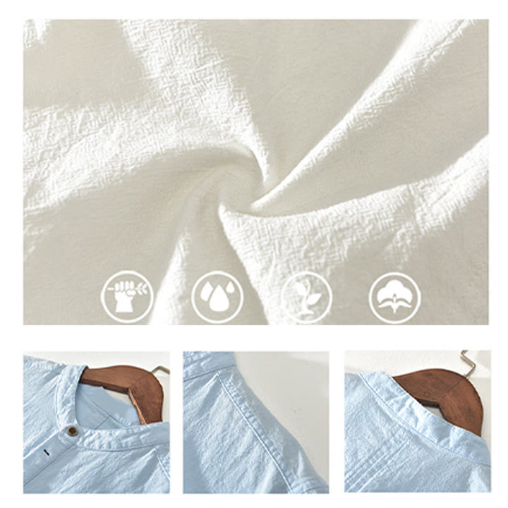 Buddha Stones無地 半袖 ハーフボタンシャツ コットンリネン メンズ 服 - image 14