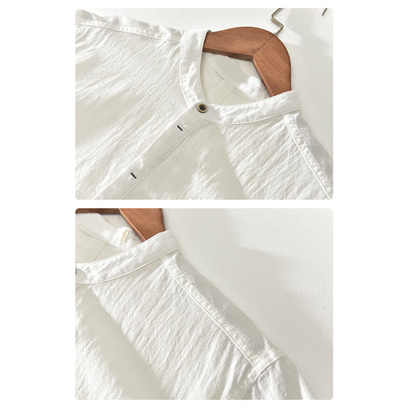 Buddha Stones無地 半袖 ハーフボタンシャツ コットンリネン メンズ 服 - image 8