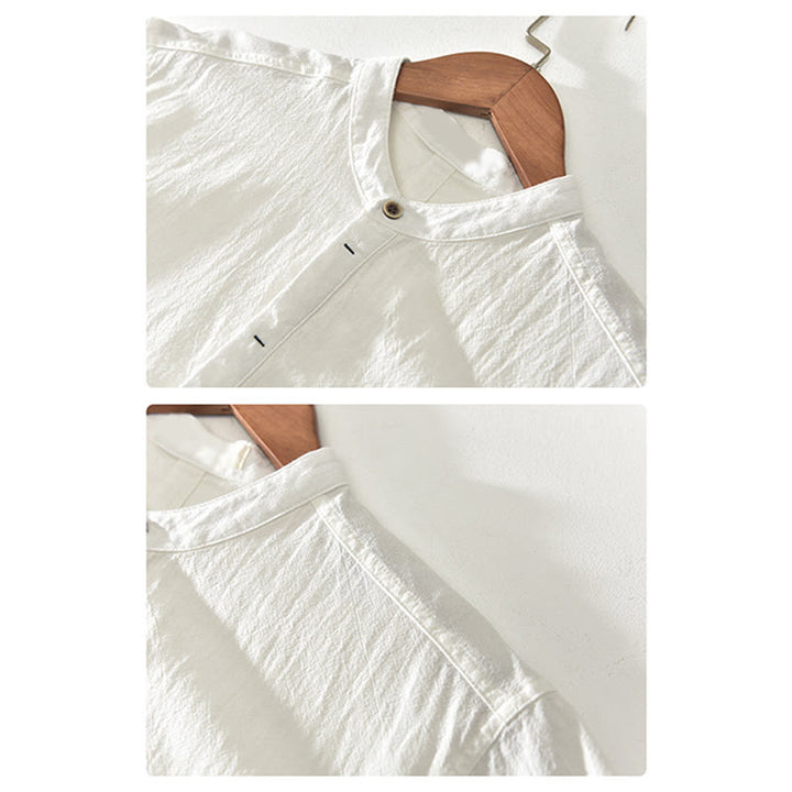 Buddha Stones無地 半袖 ハーフボタンシャツ コットンリネン メンズ 服 - image 8