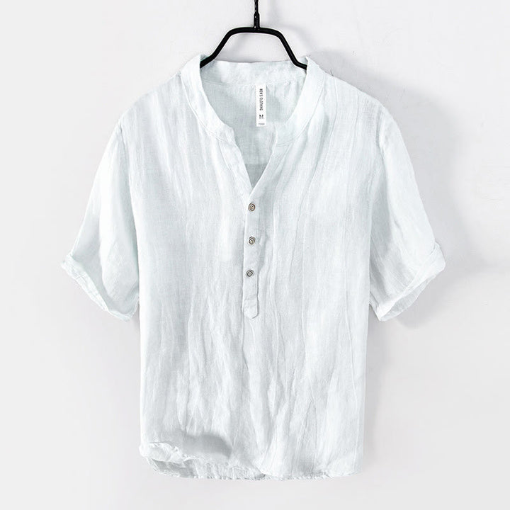 Buddha Stones 無地 半袖 綿麻シャツ メンズ プルオーバー カジュアル 夏用 - 半袖 - 白 - US/UK/AU50、EU60（5XL） - image 12