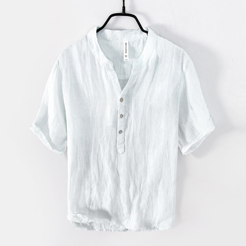 Buddha Stones 無地 半袖 綿麻シャツ メンズ プルオーバー カジュアル 夏用 - 半袖 - 白 - US/UK/AU50、EU60（5XL） - image 12