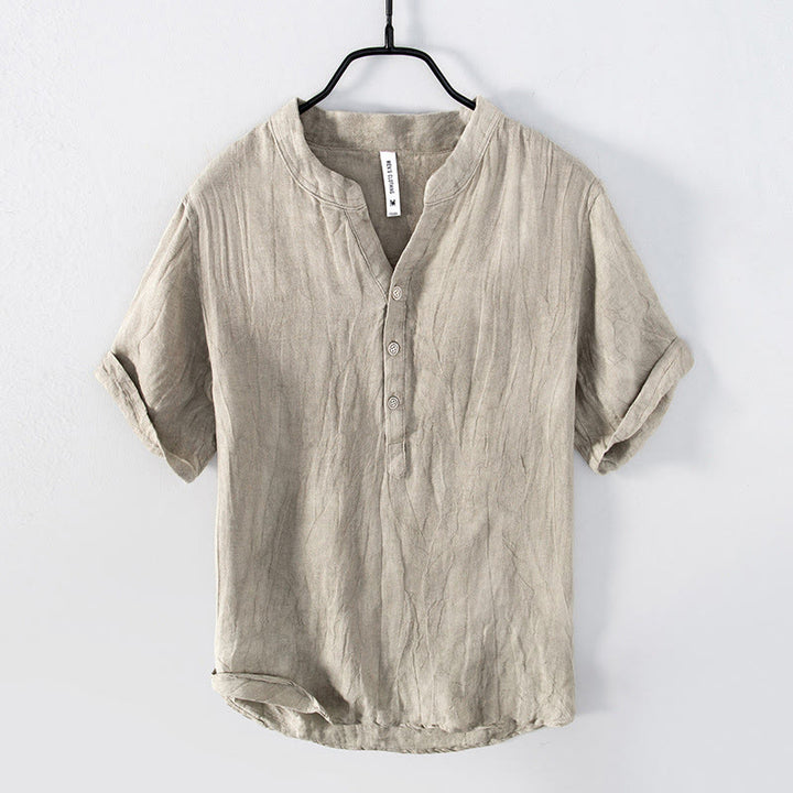 Buddha Stones 無地 半袖 綿麻シャツ メンズ プルオーバー カジュアル 夏用 - 半袖 - リネン - US/UK/AU50、EU60（5XL） - image 17