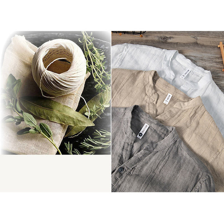 Buddha Stones無地 長袖 ハーフボタンシャツ コットンリネン メンズ 服 - image 15