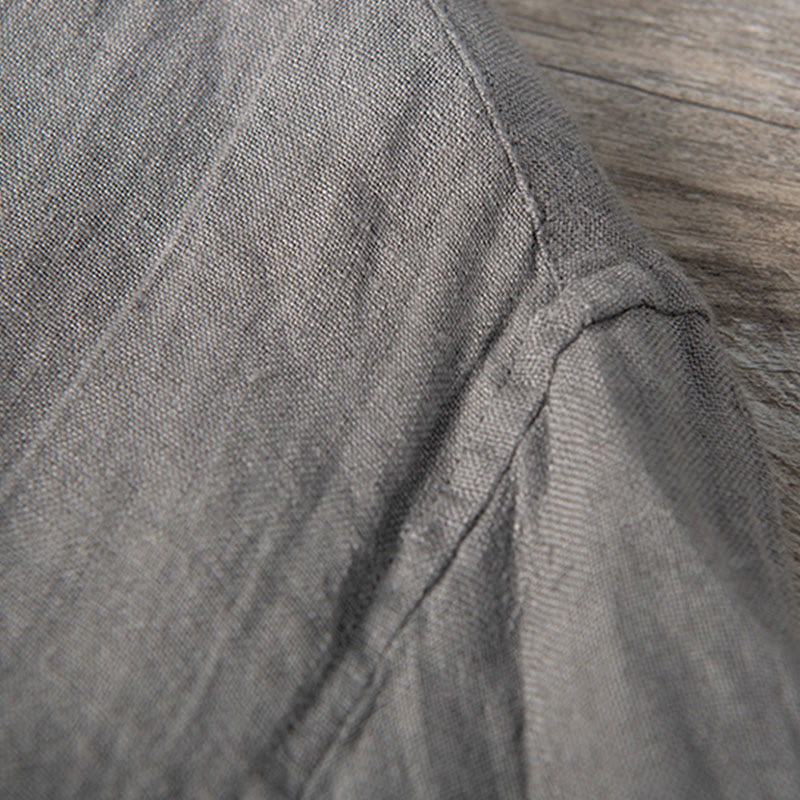 Buddha Stones無地 長袖 ハーフボタンシャツ コットンリネン メンズ 服 - image 6